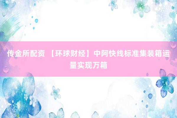 传金所配资 【环球财经】中阿快线标准集装箱运量实现万箱